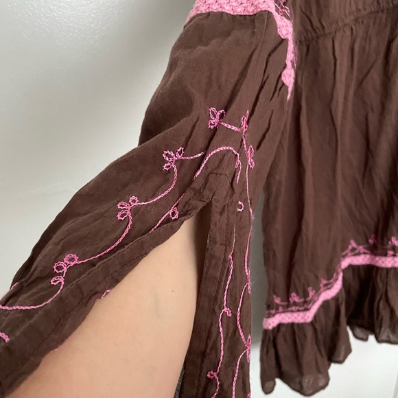 Vintage WANT Women’s Tunic Blouse Pink Chocolate Embroidered Sz 2XL - Picture 9 of 12